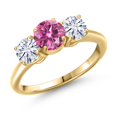 thumbnail image 1 of Gem Stone King 18K Yellow Gold Plated Silver Pink Moissanite and White Moissanite Engagement Ring for Women | 1.80 Cttw | Round 6MM | Gemstone Birthstone | Size 8, 1 of 7