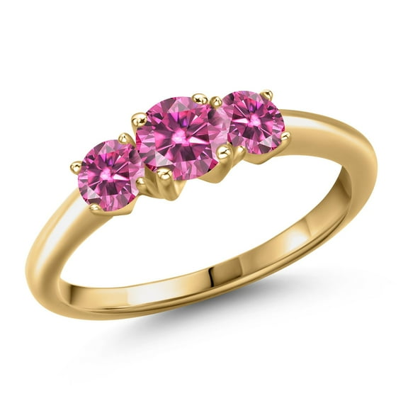 Gem Stone King 18K Yellow Gold Plated Silver Pink Moissanite Engagement Ring for Women | 0.96 Cttw | Round 5MM | Gemstone Birthstone | Size 7
