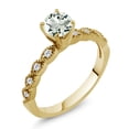 thumbnail image 1 of Gem Stone King 18K Yellow Gold Plated Silver Ring Round Green Prasiolite and Moissanite (0.92 Cttw, Size 5), 1 of 2