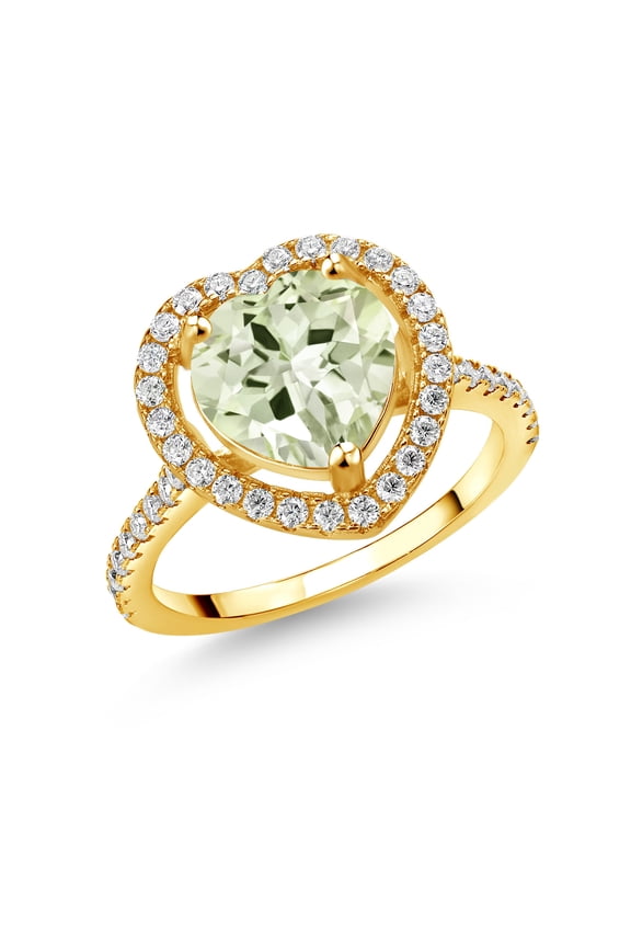 18K Yellow Gold Plated Silver Ring Prasiolite Moissanite (3.84 Cttw)