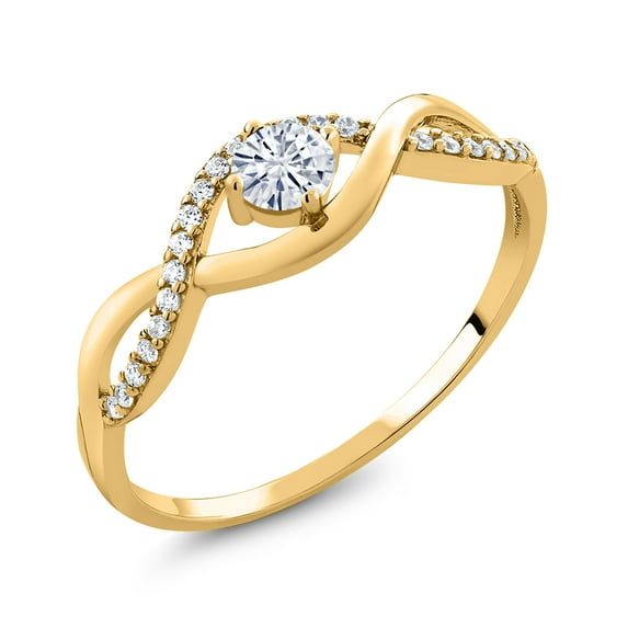 Gem Stone King 18K Yellow Gold Plated Silver Ring Round 0.54cttw Moissanite