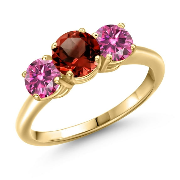 Gem Stone King 18K Yellow Gold Plated Silver Red Garnet and Pink Moissanite Engagement Ring for Women | 2.00 Cttw | Round 6MM | Gemstone January Birthstone | Size 6