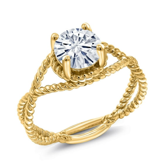Gem Stone King 18K Yellow Gold Plated Silver Ring Round Moissanite 1.20cttw