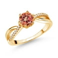 thumbnail image 1 of Gem Stone King 18K Yellow Gold Plated Silver Ring Round Mystic Topaz and Moissanite (1.08 Cttw) (Size 5), 1 of 4