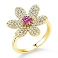 thumbnail image 1 of Gem Stone King 18K Yellow Gold Plated Silver Ring Round Pink Moissanite (1.21 Cttw), 1 of 5
