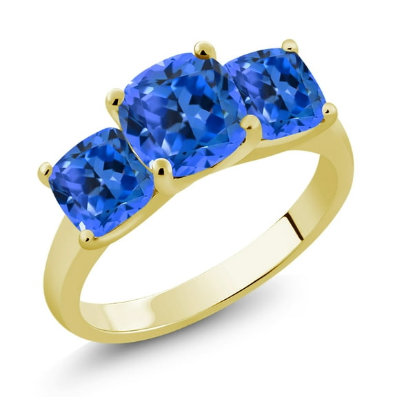 Gem Stone King 18K Yellow Gold Plated Silver Ring Set with Fancy Blue Zirconia (Size 8)