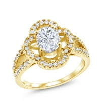 Gem Stone King 18K Yellow Gold Plated Silver Ring Set with Moissanite (1.87 Cttw) (Size 6)