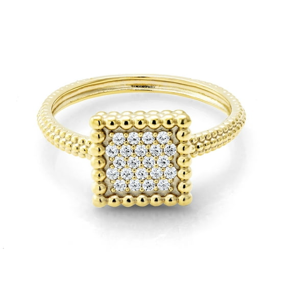 Gem Stone King 18K Yellow Gold Plated Silver Ring Set with White Zirconia (Size 9)