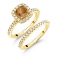 thumbnail image 1 of Gem Stone King 18K Yellow Gold Plated Silver Ring Tiger Eye Moissanite (1.52 Cttw), 1 of 5
