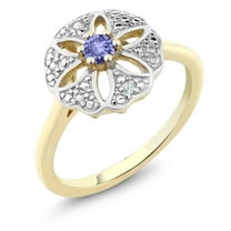 Gem Stone King 18K Yellow Gold Plated Silver Ring with Diamond Accent Blue Tanzanite 0.12 cttw (Size 5)