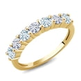 thumbnail image 1 of Gem Stone King 18K Yellow Gold Plated Silver Round Aquamarine and Moissanite Anniversary Ring for Women (1.16 Cttw, Gemstone Birthstone, Size 7), 1 of 4