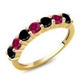 thumbnail image 1 of Gem Stone King 18K Yellow Gold Plated Silver Round Black Diamond Red Created Ruby Anniversary Ring for Women (1.43 Cttw, Gemstone Birthstone) (Size 7), 1 of 4
