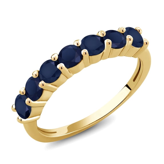 Gem Stone King 18K Yellow Gold Plated Silver Round Blue Sapphire Anniversary Ring for Women (1.54 Cttw, Gemstone Birthstone, Size 8)