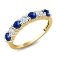 thumbnail image 1 of Gem Stone King 18K Yellow Gold Plated Silver Round Blue Sapphire Sky Blue Aquamarine Anniversary Ring for Women (1.39 Cttw, Gemstone Birthstone, Size 8) (Size 8), 1 of 4