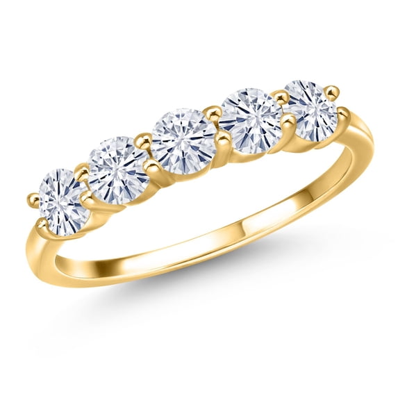 Gem Stone King 18K Yellow Gold Plated Silver Round Moissanite Women Band Ring (1.15 Cttw, Gemstone Birthstone, Available in Size 5, 6, 7, 8, 9)