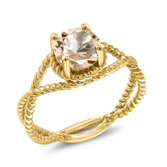 Gem Stone King 18K Yellow Gold Plated Silver Round Peach Morganite Ring for Women (1.15 Cttw, Available in Size 5, 6, 7, 8, 9)
