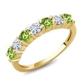 thumbnail image 1 of Gem Stone King 18K Yellow Gold Plated Silver Round Peridot Moissanite Anniversary Ring for Women (1.31 Cttw, Gemstone Birthstone, Available in Size 5, 6, 7, 8, 9), 1 of 4