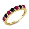 thumbnail image 1 of Gem Stone King 18K Yellow Gold Plated Silver Round Red Created Ruby Black Diamond Anniversary Ring for Women (1.51 Cttw, Gemstone Birthstone, Available in Size 5, 6, 7, 8, 9), 1 of 4