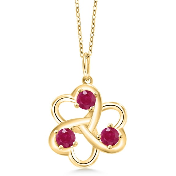 Gem Stone King 18K Yellow Gold Plated Silver Round Red Ruby Pendant Necklace for Women (1.05 Cttw, With 18 inch Chain)