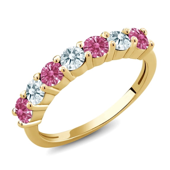 Gem Stone King 18K Yellow Gold Plated Silver Round Red Zirconia Anniversary Ring for Women (1.19 Cttw, Gemstone Birthstone, Size 5) (Size 5)