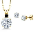 thumbnail image 1 of Gem Stone King 18K Yellow Gold Plated Silver Round White Moissanite and Black Diamond Pendant and Earrings Jewelry Set for Women (5.17 Cttw, Gemstone Birthstone, with 18 inch Chain), 1 of 3