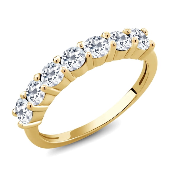 Gem Stone King 18K Yellow Gold Plated Silver Round White Topaz Anniversary Ring for Women (1.51 Cttw, Gemstone Birthstone, Size 8)