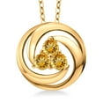 thumbnail image 1 of Gem Stone King 18K Yellow Gold Plated Silver Round Yellow Citrine 3 Stone Circle Pendant Necklace for Women (0.77 Cttw, Gemstone November Birthstone, With 18 inch Chain), 1 of 6