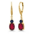 thumbnail image 1 of Gem Stone King 18K Yellow Gold Plated Silver Ruby Red Mystic Quartz and Blue Sapphire Dangle Earrings for Women with Lab Grown Diamond (4.33 Cttw, Oval 9X7MM), 1 of 3