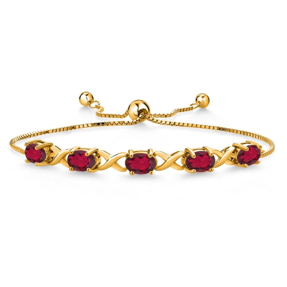 Gem Stone King 18K Yellow Gold Plated Silver Ruby Red Mystic Topaz Bracelet for Women (4.00 Cttw, Gemstone November Birthstone, Oval 7X5MM, Fully Adjustable up to 9 inches)