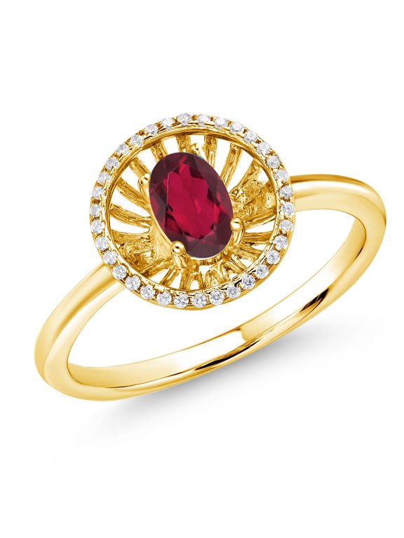 18K Yellow Gold Plated Silver Ruby Red Mystic Topaz Ring for Women (0.98 Cttw, Oval 6X4MM, Gemstone Birthstone, Size 7)