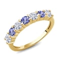 thumbnail image 1 of Gem Stone King 18K Yellow Gold Plated Silver Set with Moissanite Anniversary Ring for Women (1.18 Cttw, Gemstone Birthstone, Size 9) (Size 9), 1 of 4
