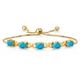thumbnail image 1 of Gem Stone King 18K Yellow Gold Plated Silver Simulated Blue Opal Bracelet for Women (3.15 Cttw, Gemstone October Birthstone, Oval Cabochon 7X5MM, Fully Adjustable up to 9 inches), 1 of 5
