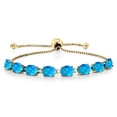 thumbnail image 1 of Gem Stone King 18K Yellow Gold Plated Silver Simulated Blue Opal Tennis Bracelet for Women (8.48 Cttw, Gemstone October Birthstone, Oval Cabochon 8X6MM, Fully Adjustable up to 9 inch), 1 of 6