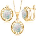 thumbnail image 1 of Gem Stone King 18K Yellow Gold Plated Silver Simulated White Opal Pendant and Earrings Jewelry Set for Women | 5.10 Cttw | Gemstone October Birthstone | Oval Cabochon 10X8MM | With 18 inch Chain, 1 of 3