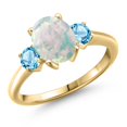 thumbnail image 1 of Gem Stone King 18K Yellow Gold Plated Silver Simulated White Opal and Swiss Blue Topaz Engagement Ring for Women | 1.71 Cttw | Oval Cabochon 9X7MM | Gemstone October Birthstone | Size 9, 1 of 6