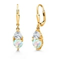 thumbnail image 1 of Gem Stone King 18K Yellow Gold Plated Silver Simulated White Opal and  White Moissanite Dangle Leverback Earrings for Women (2.44 Cttw, Gemstone October Birthstone, Heart Shape 6MM, Trillion 5MM), 1 of 4
