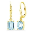 thumbnail image 1 of Gem Stone King 18K Yellow Gold Plated Silver Sky Blue Aquamarine Dangle Earrings for Women (2.80 Cttw, Gemstone March Birthstone, Octagon 8X6MM), 1 of 5