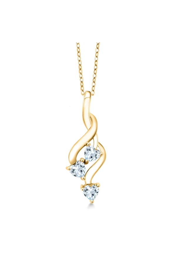 18K Yellow Gold Plated Silver Sky Blue Aquamarine Pendant Necklace for Women (0.75 Cttw, Gemstone March Birthstone, Heart Shape 4MM, with 18 inch Silver Chain)