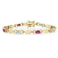 thumbnail image 1 of 18K Yellow Gold Plated Silver Sky Blue Aquamarine and Pink Created Sapphire and Lab Grown Diamond Bracelet for Women | 4.01 Cttw | Gemstone March Birthstone | Oval 6X4MM | Length 7.25 inches, 1 of 6