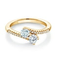 thumbnail image 1 of Gem Stone King 18K Yellow Gold Plated Silver Sky Blue Aquamarine and White Moissanite Bypass Ring for Women (0.72 Cttw, Gemstone March Birthstone, Round 4MM, Size 6), 1 of 4