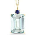 thumbnail image 1 of Gem Stone King 18K Yellow Gold Plated Silver Sky Blue Simulated Aquamarine and Blue Created Sapphire Pendant Necklace for Women (16.05 Cttw, Emerald Cut 18X13MM, With 18 inch Silver Chain), 1 of 4