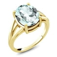 thumbnail image 1 of Gem Stone King 18K Yellow Gold Plated Silver Sky Blue Simulated Aquamarine Ring for Women (4.00 Cttw, Gemstone Birthstone, Oval 12X10MM, Available in Size 5,6,7,8,9), 1 of 5