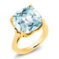 thumbnail image 1 of Gem Stone King 18K Yellow Gold Plated Silver Sky Blue Simulated Aquamarine and White Diamond Engagement Ring for Women (10.92 Cttw, 14MM Cushion, Size 7), 1 of 3