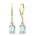 thumbnail image 1 of Gem Stone King 18K Yellow Gold Plated Silver Sky Blue Simulated Aquamarine and White Topaz Dangle Earrings for Women (5.26 Cttw, Gemstone Birthstone, Octagon 9X7MM), 1 of 5