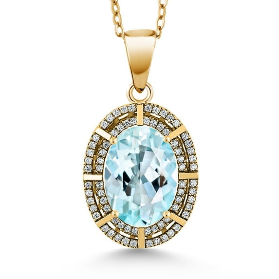 Gem Stone King 18K Yellow Gold Plated Silver Sky Blue Topaz Pendant Necklace for Women (7.02 Cttw, Oval 14X10MM, Gemstone November Birthstone, with 18 inch Silver Chain)