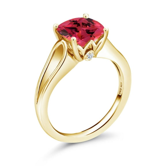 Gem Stone King 18K Yellow Gold Plated Silver Solitaire with Accent Stones Ring 9mm Set with Fancy Pink Zirconia (Size 5)