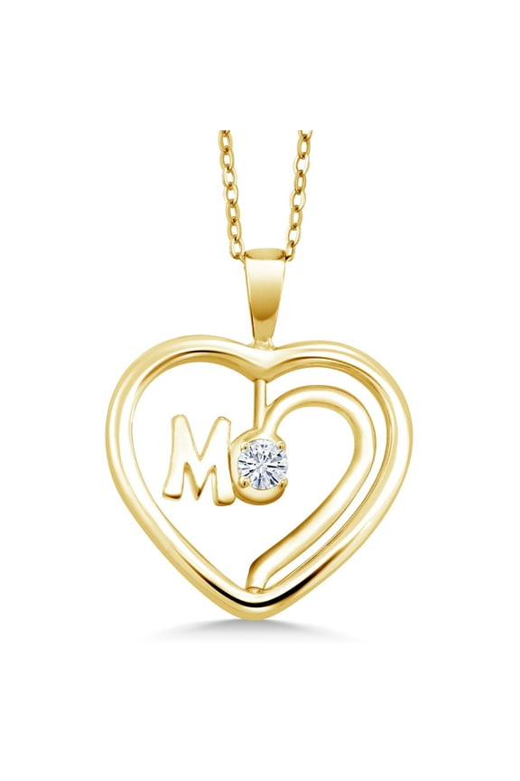18K Yellow Gold Plated Silver Spinning MOM Pendant Necklace with Chain Round Moissanite (0.16 Cttw)