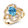 thumbnail image 1 of Gem Stone King 18K Yellow Gold Plated Silver Statement Ring Set with Oval Checkerboard Swiss Blue Topaz (3.07 cttw) (Size 6), 1 of 3