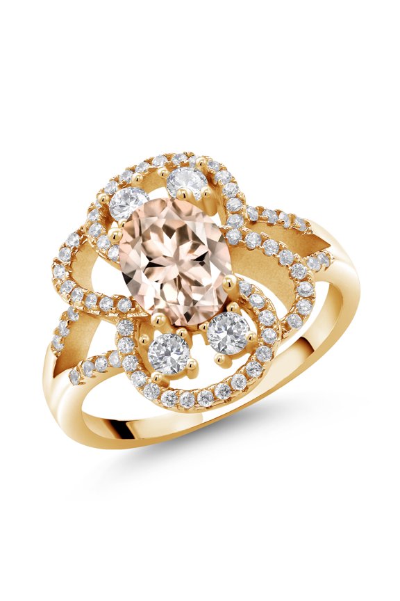 18K Yellow Gold Plated Silver Statement Ring Set with Oval Peach Morganite (2.42 cttw) (Size 6)