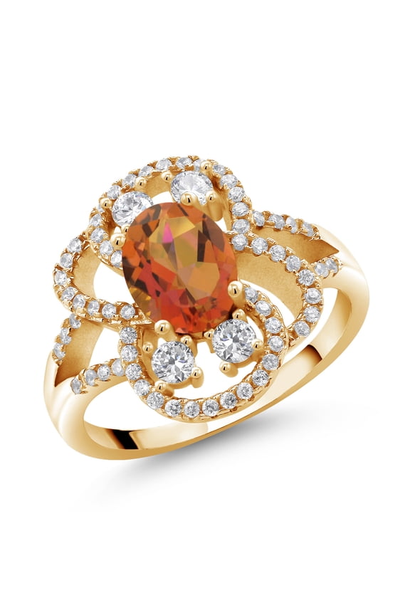 18K Yellow Gold Plated Silver Statement Ring Set with Oval Twilight Orange Mystic Quartz (2.62 cttw) (Size 6)